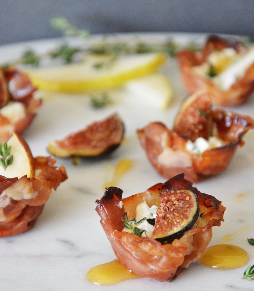 Prosciutto Cups with Goat Cheese, Fig & Pear
