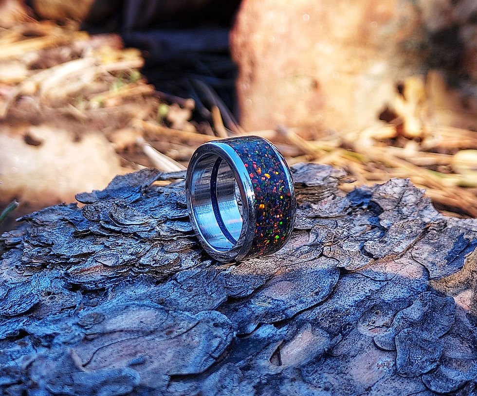 Thumbnail: Artificial Opal & Titanium Ring