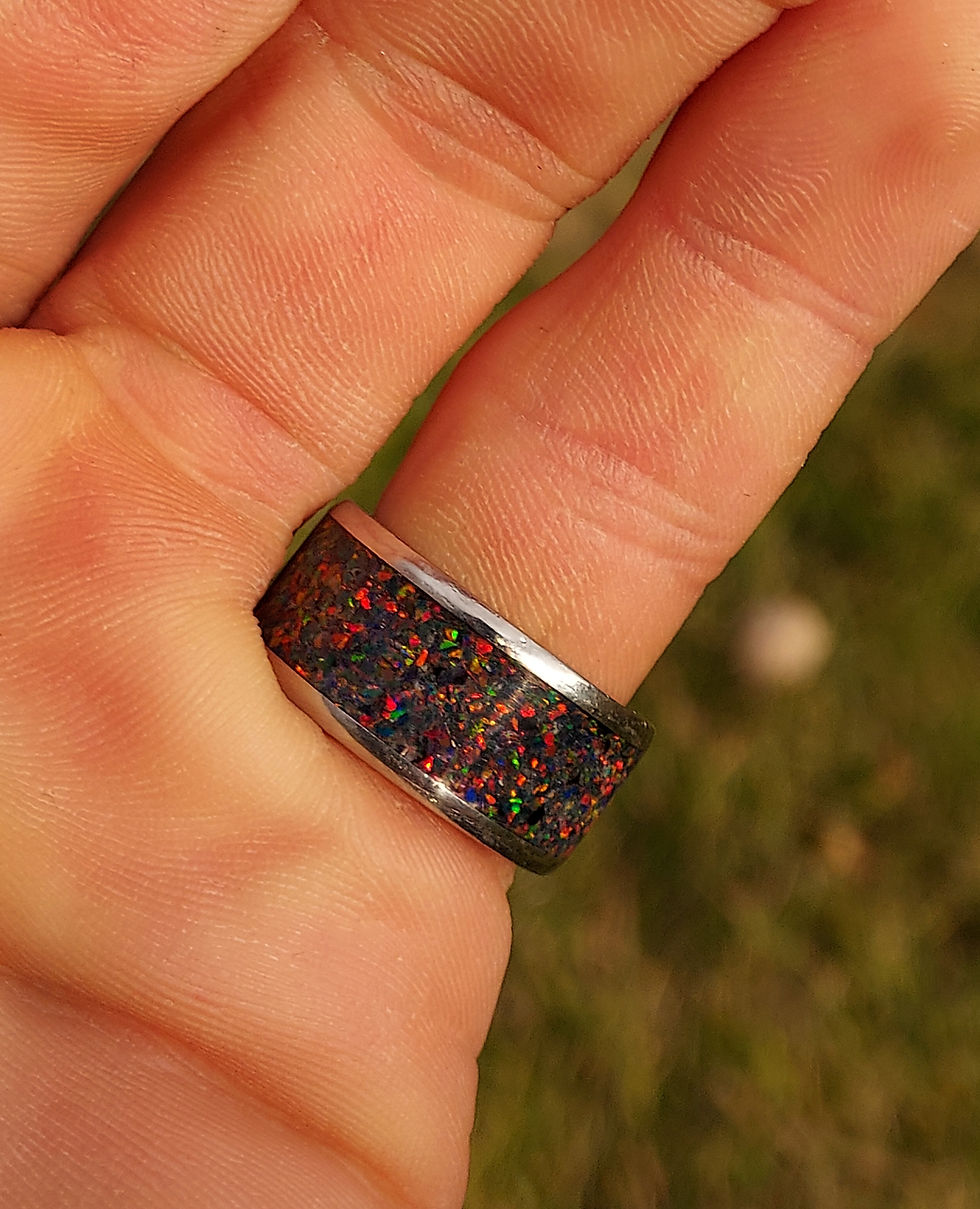 Thumbnail: Artificial Opal & Titanium Ring