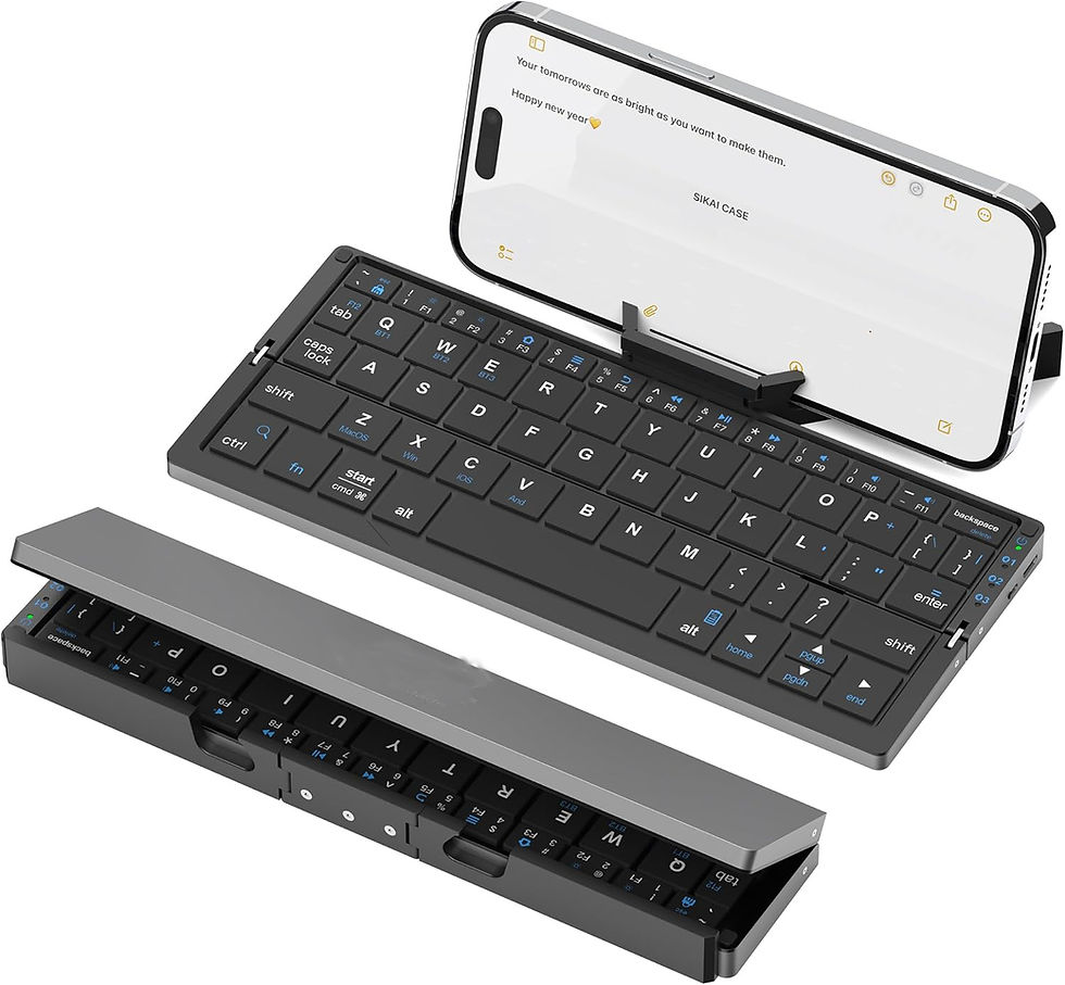 Thumbnail: Teclado Jomaa dobrável Bluetooth para iPad com suporte para celular.
