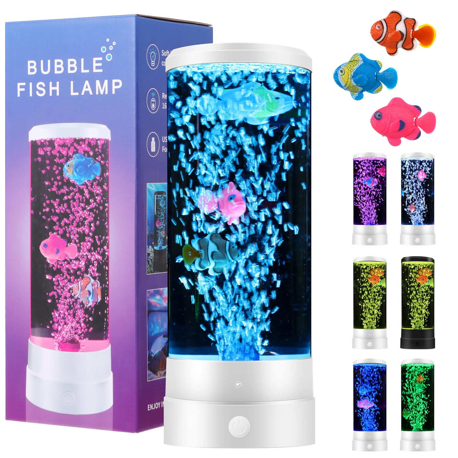 Lnrueg Bubble Fish lamp 4 Lighting Modes 16 Colors，Artificial Fish Tank Lava Nig