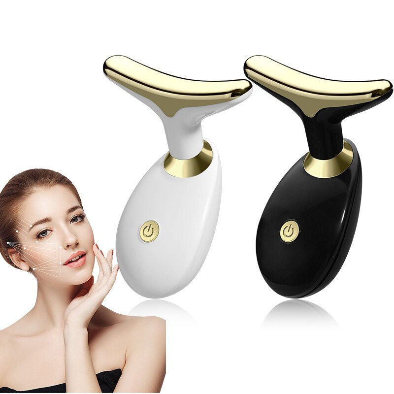 Massageador elétrico facial e de pescoço branco e preto.