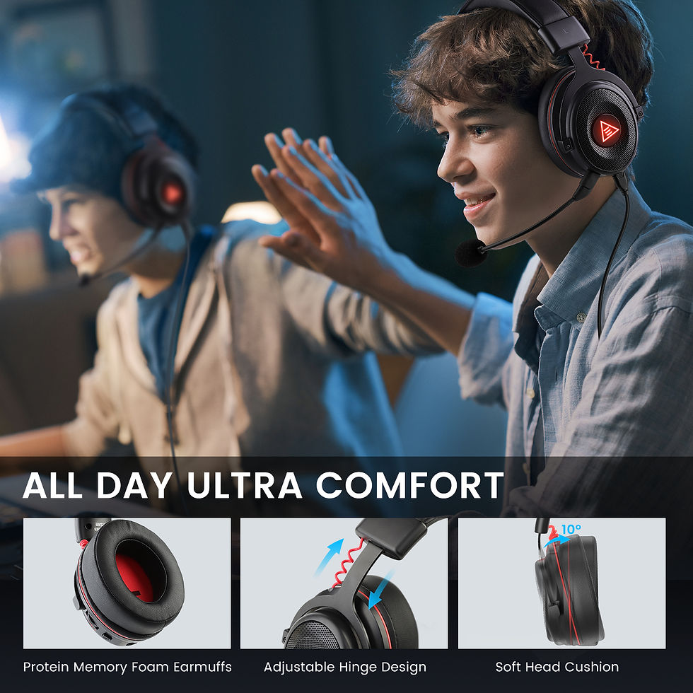 Miniatura: Dois jovens usando headset EKSA E900 Pro com design confortável.