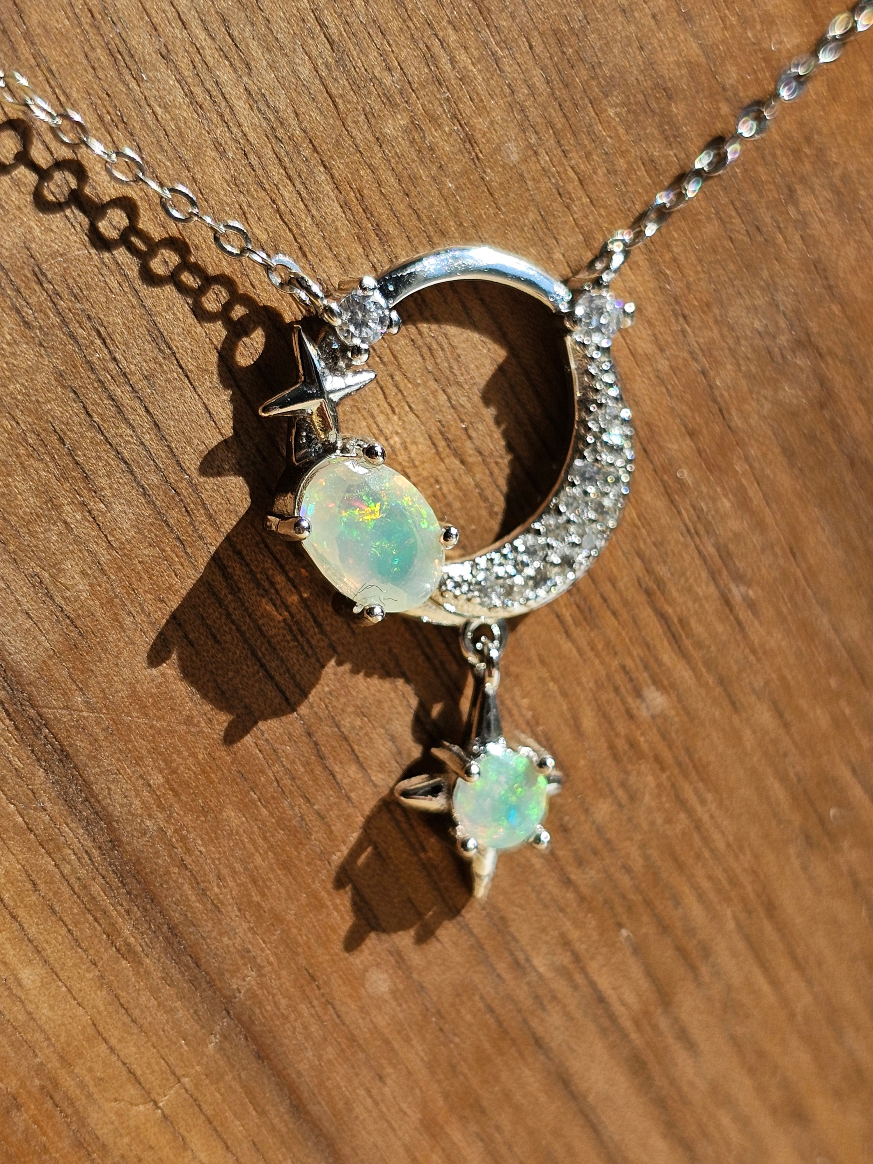Ethiopian Opal Silver Moon Necklace