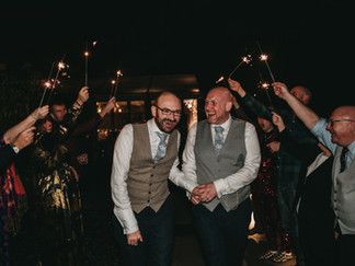 Guests lighting sparklers in celebration