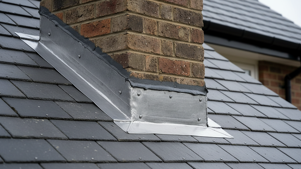 Close-up view of roof flashing around a chimney showing proper sealing