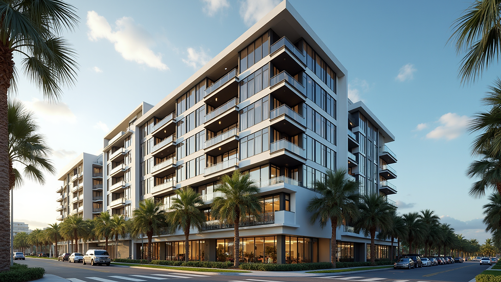 Eye-level view of a modern apartment building exterior in Orlando
