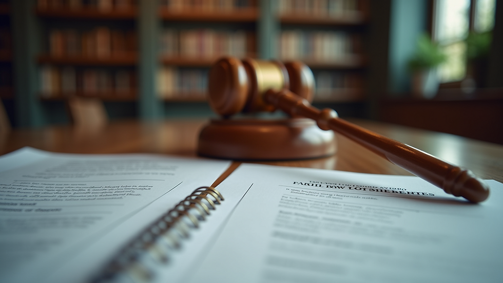 Eye-level view of a family law office with legal books and documents