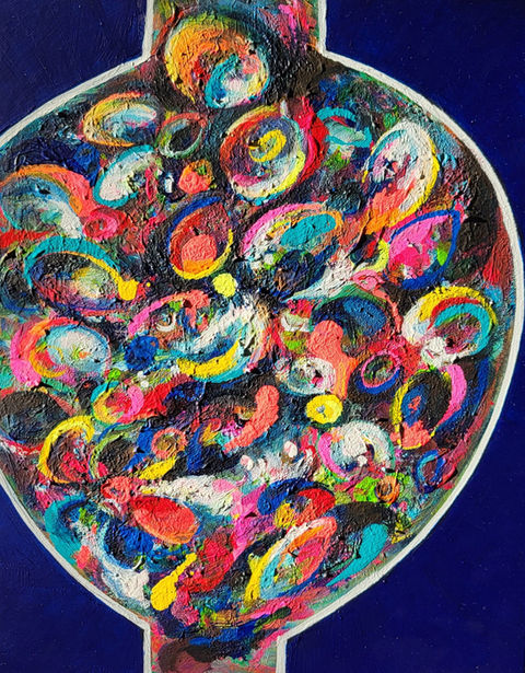 Summer, four season, blue, blue art, women art, flowers, flower art, korean art,folk art, korean artist, bay area art, jar, expressive art, contemporary art