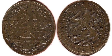 RV monnaie 1918 Pays-Bas (différent hippocampe) 2 cents et demi Wilhelmine.jpg