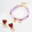 Thumbnail: S925 Silver Fashion Red Drip Glaze Natural Pearl Heart Earrings