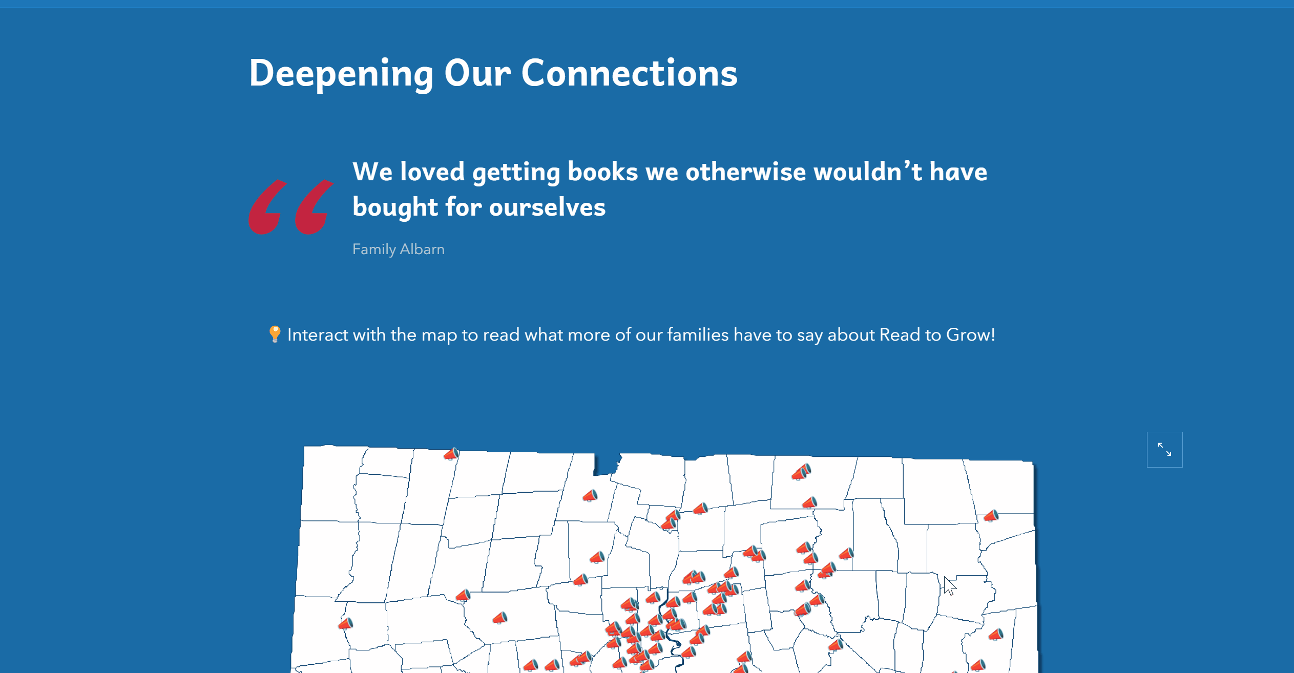 Live Testimonial Map - Read to Grow