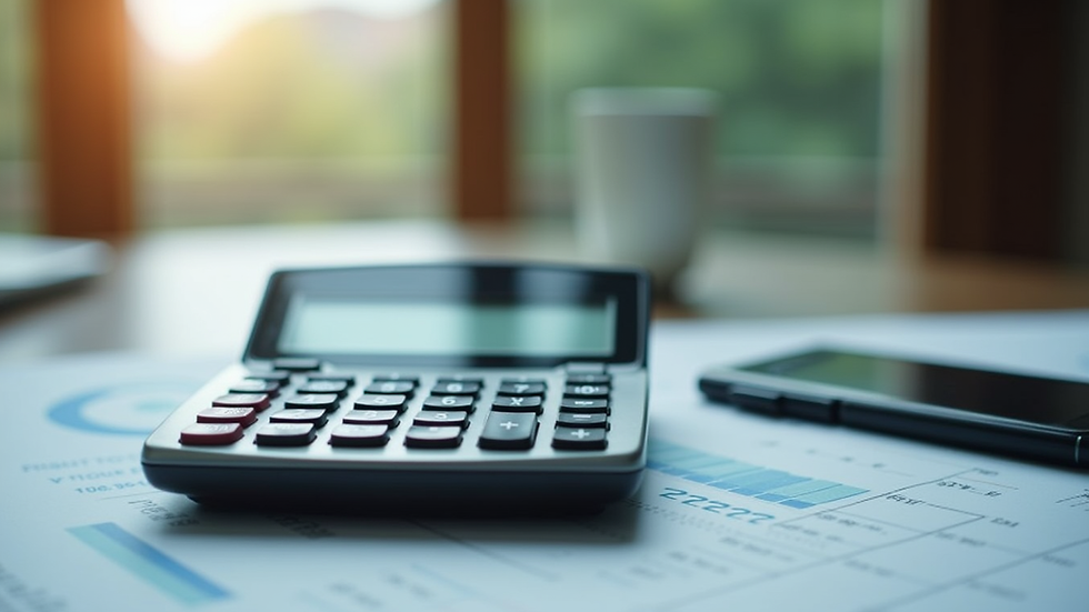 Close-up view of a calculator on a desk with financial documents