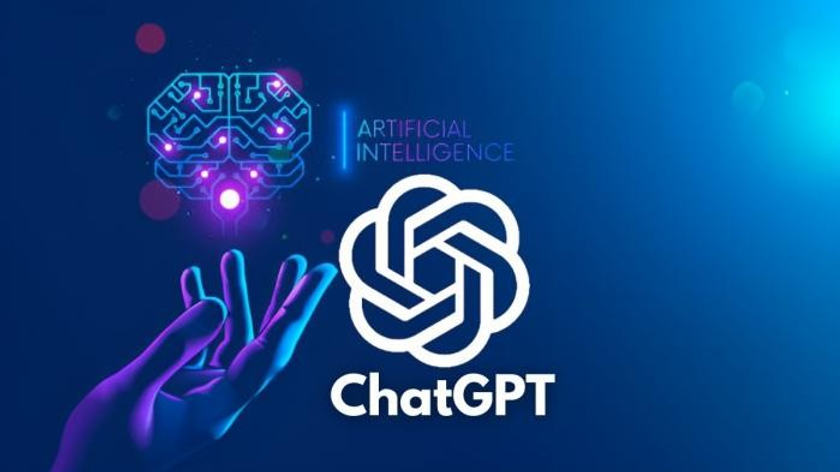 texto: artificial inteligence y logo de chatgpt y openai en ilutracón de mano sosteniendo una cabeza con redes neuronales