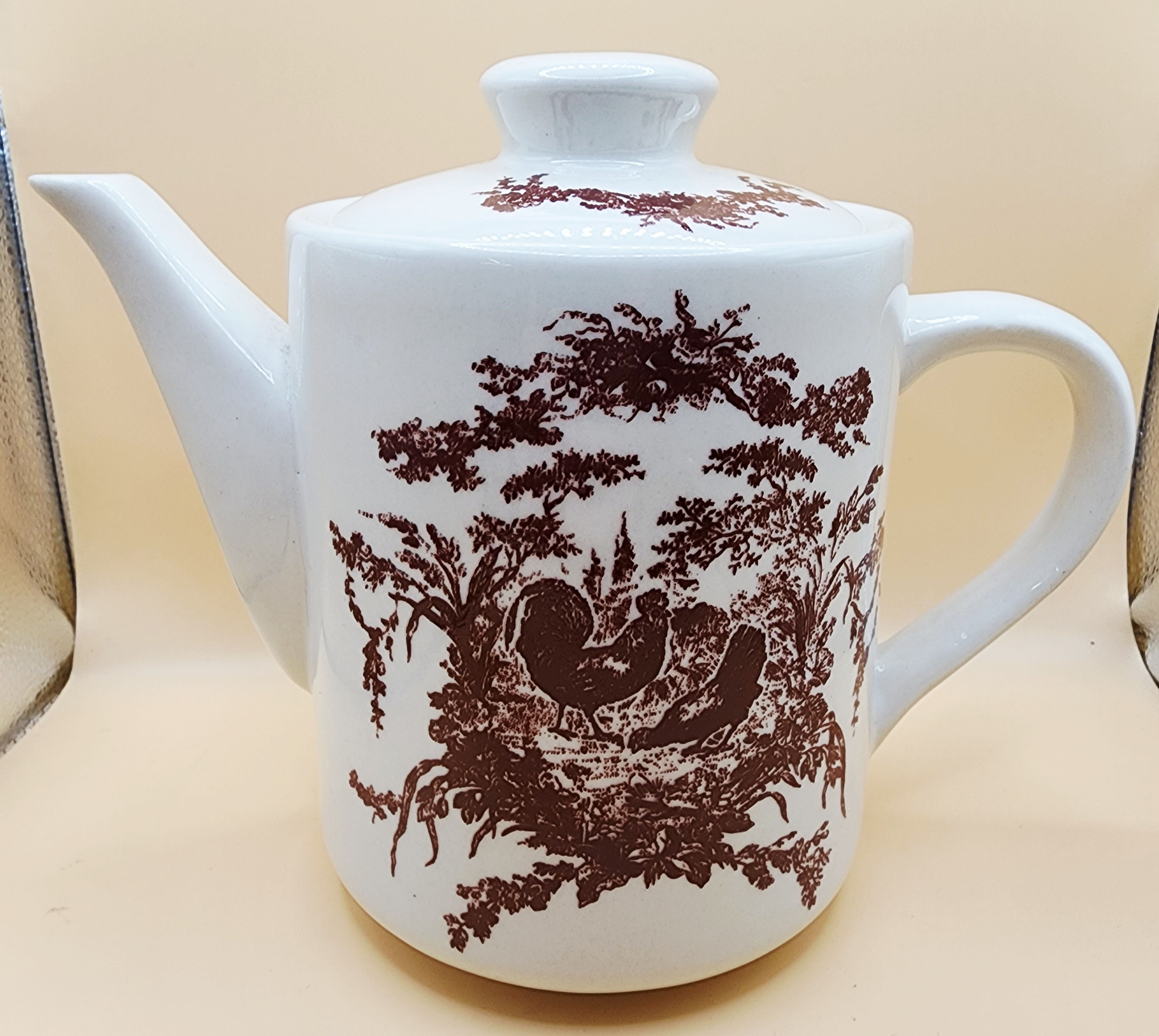 Vintage Ivory Rust with Rooster & Chicken Teapot, From The California Pantry