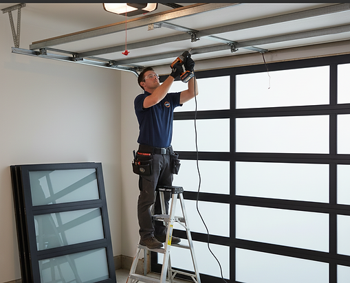 Technician Installing a Garage Door