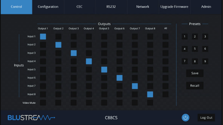 Miniaturbild: Blustream HDMI-HDBaseT Matrix 8x8 4K PoH