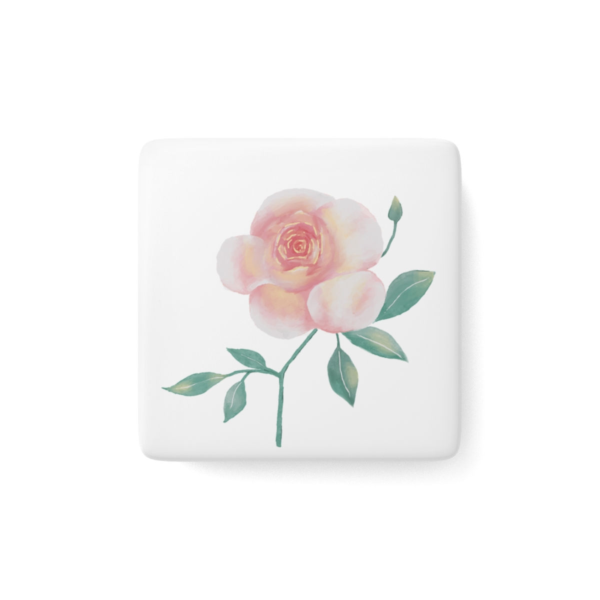 Porcelain Magnet, Square, Hand-painted Watercolor Flower