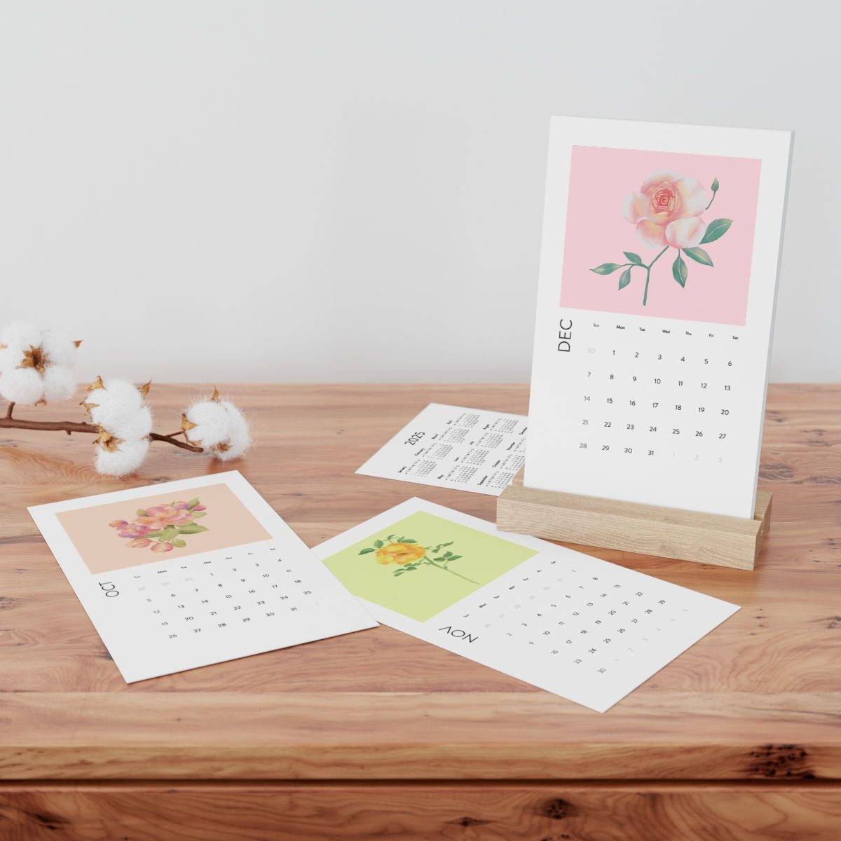 Vertical Desk Calendar (2025) Hand-painted Watercolor Flowers & Food
