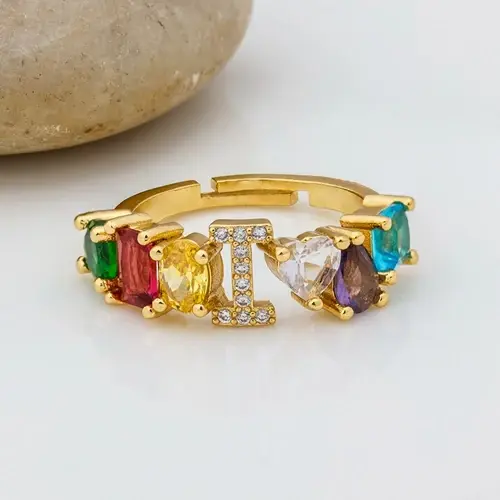 Thumbnail: Adjustable A-Z Initial Ring Copper Zircon Rainbow Letter Ring