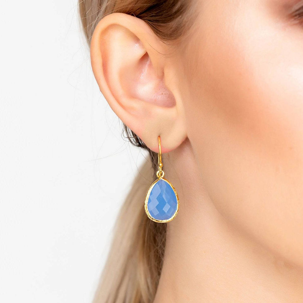Thumbnail: LATELITA PETITE DARK BLUE CHALCEDONY (GOLD) DROP EARRINGS