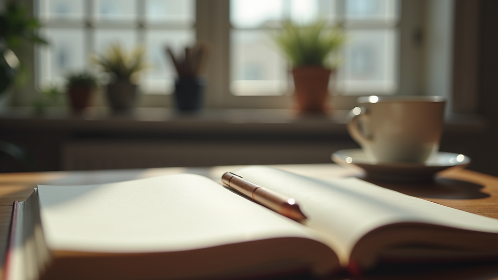 Eye-level view of a serene writing journal on a desk