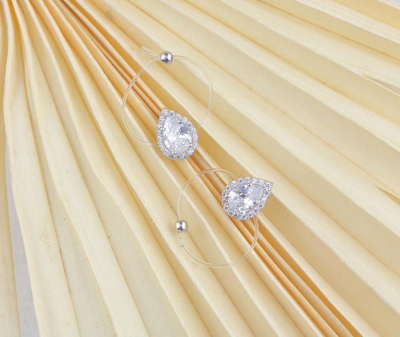 Thumbnail: Sterling Silver Floating Pear Shaped  Ring