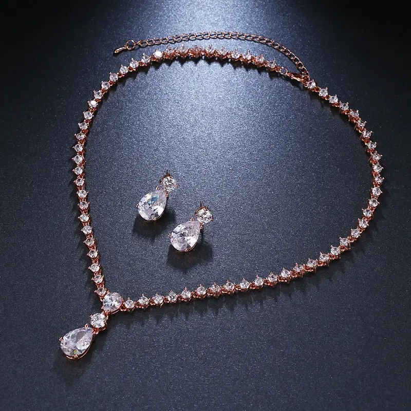 Thumbnail: Cubic Zirconia Crystal Women Earrings + Necklace Set for Brides & Weddings