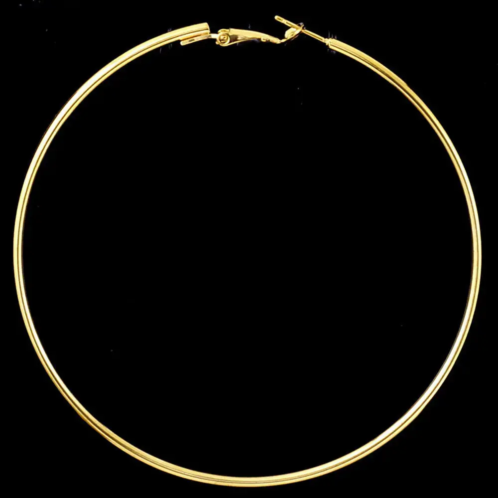Gold Plated Silver Color Metal Large Big Round Hoop Earings for Women Jewelry