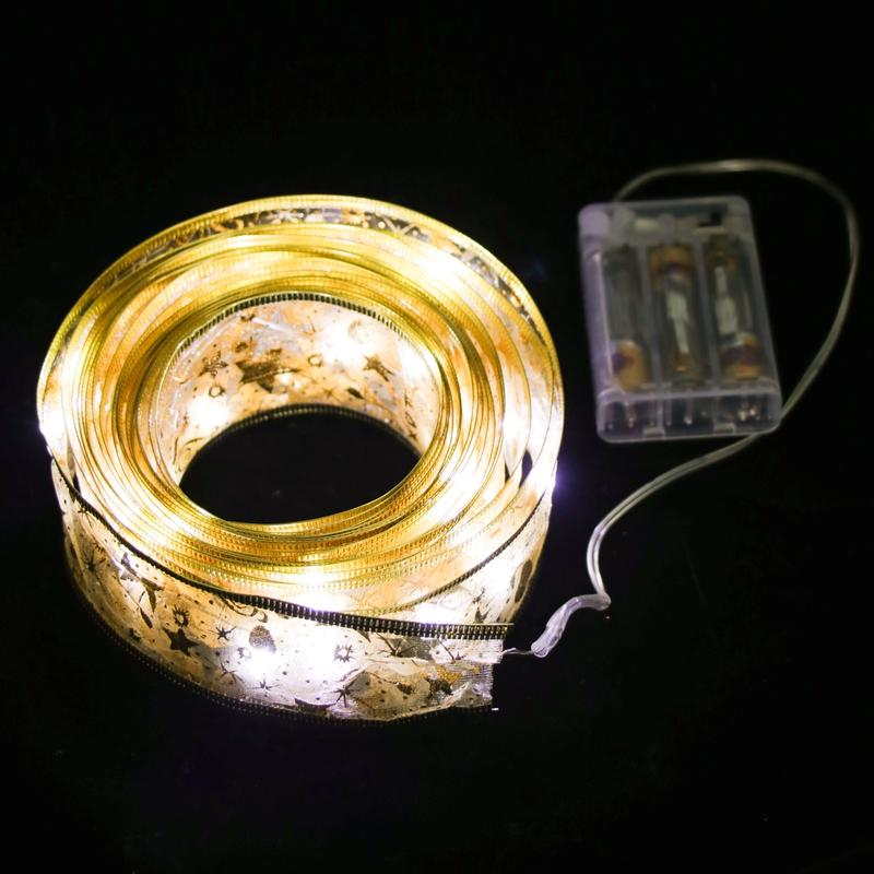 थंबनेल: 32Ft Christmas Tree String Lights - 100 LED Warm Gold Ribbon for Party & Wedding