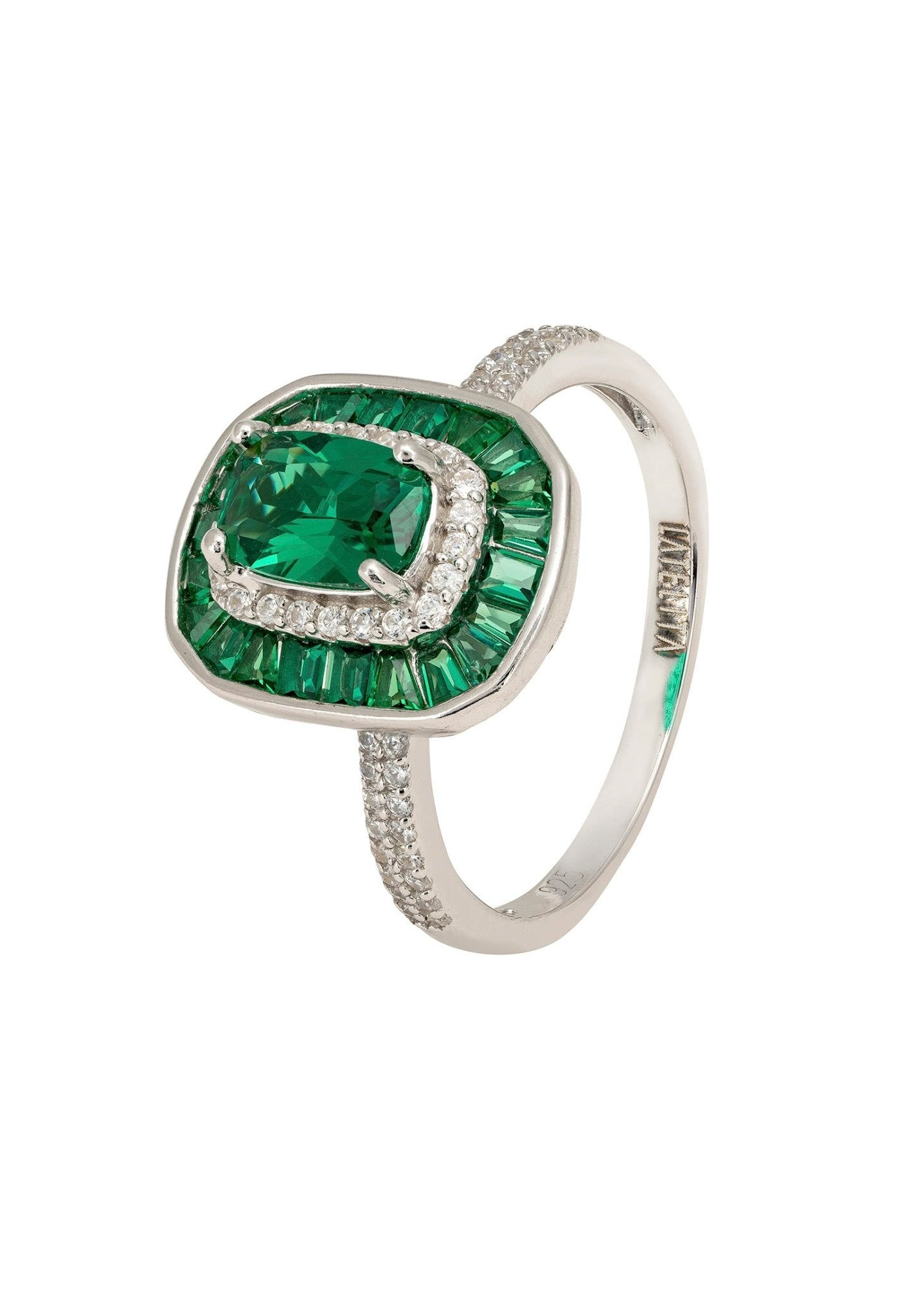Art Deco Emerald Green Cocktail Ring, Sterling Silver, Gatsby Inspired
