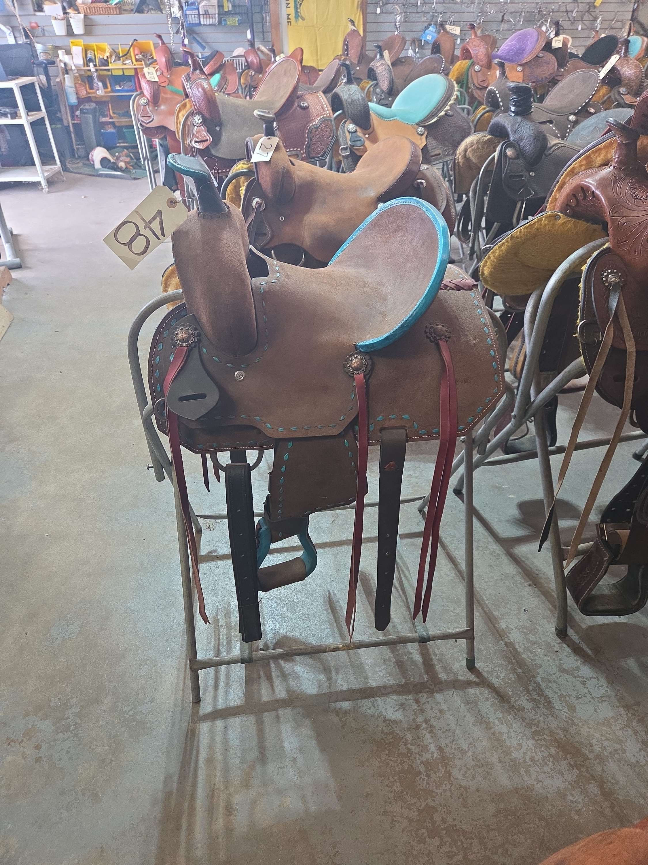 12" Highback W/Turquoise Buck Stitch