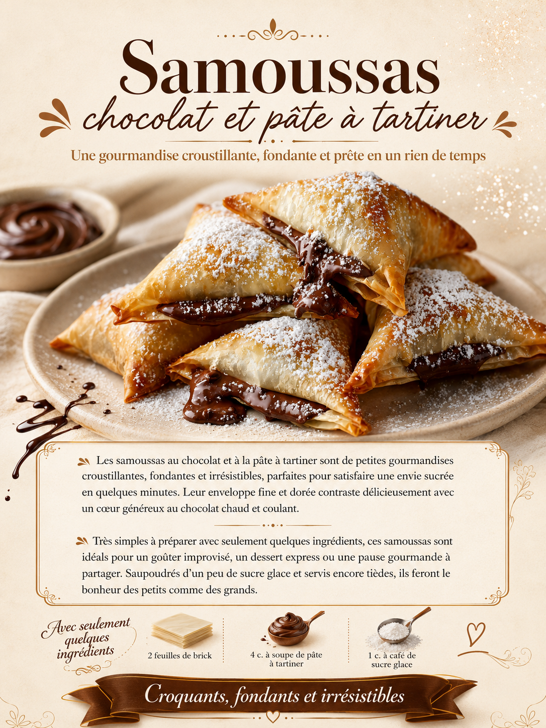 Samoussas au chocolat et à la pâte à tartiner