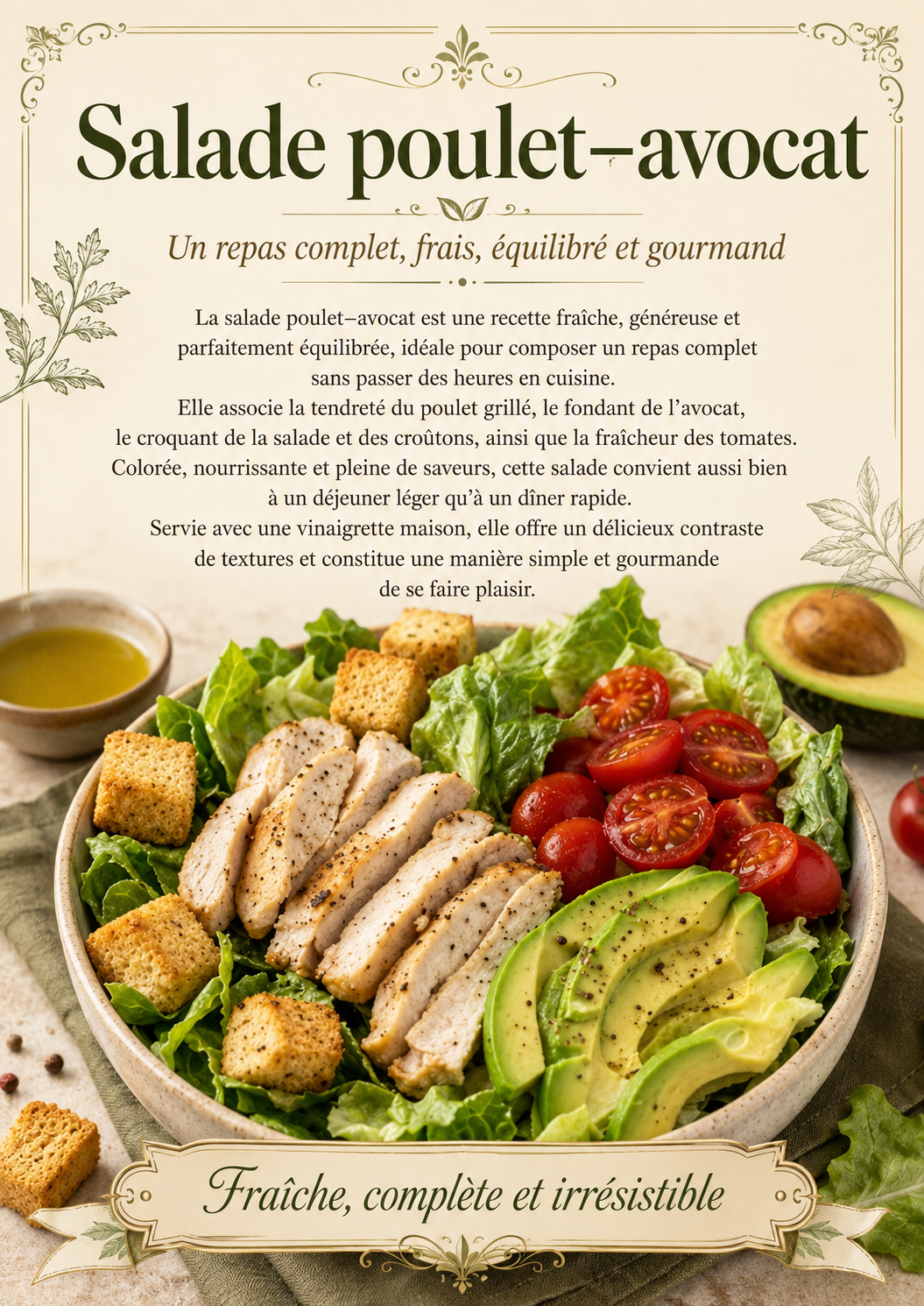 Salade poulet–avocat