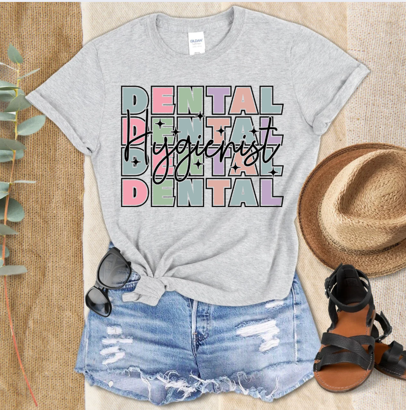 Dental Hygienist Stack Tee – Colorful Print