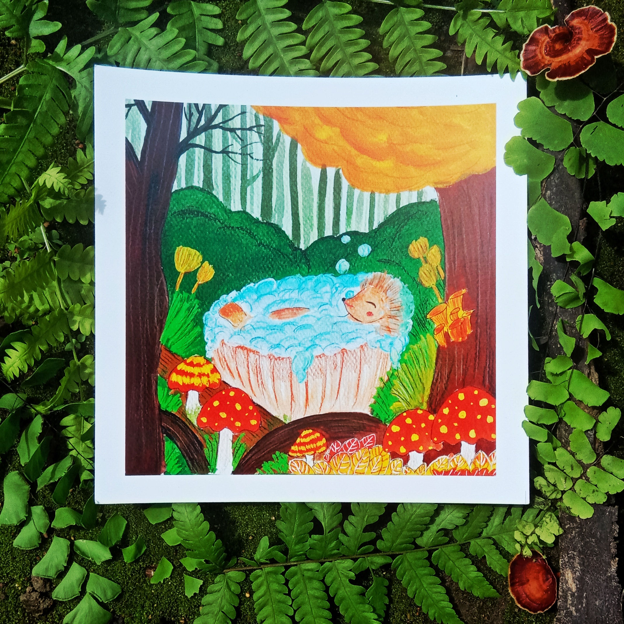 Hedgehog in bathtub artprint