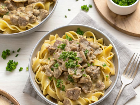 A hearty Sausage Stroganoff made with pork sausage, mushrooms, and sour cream. Rustic, comforting, and perfect for a weeknight dinner.