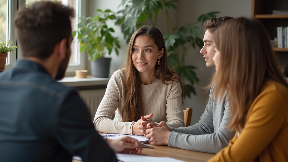 Eye-level view of a family discussing child support matters