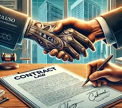 DALL·E 2024-09-07 21.03.46 - A detailed and symbolic image representing contract law. In t