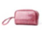 This pink-colored cosmetic bag with a handle is made of PVC leather and can carry quite a bit.