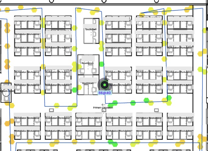 Measured Primary Signal Strength Data Points - One AP Selected