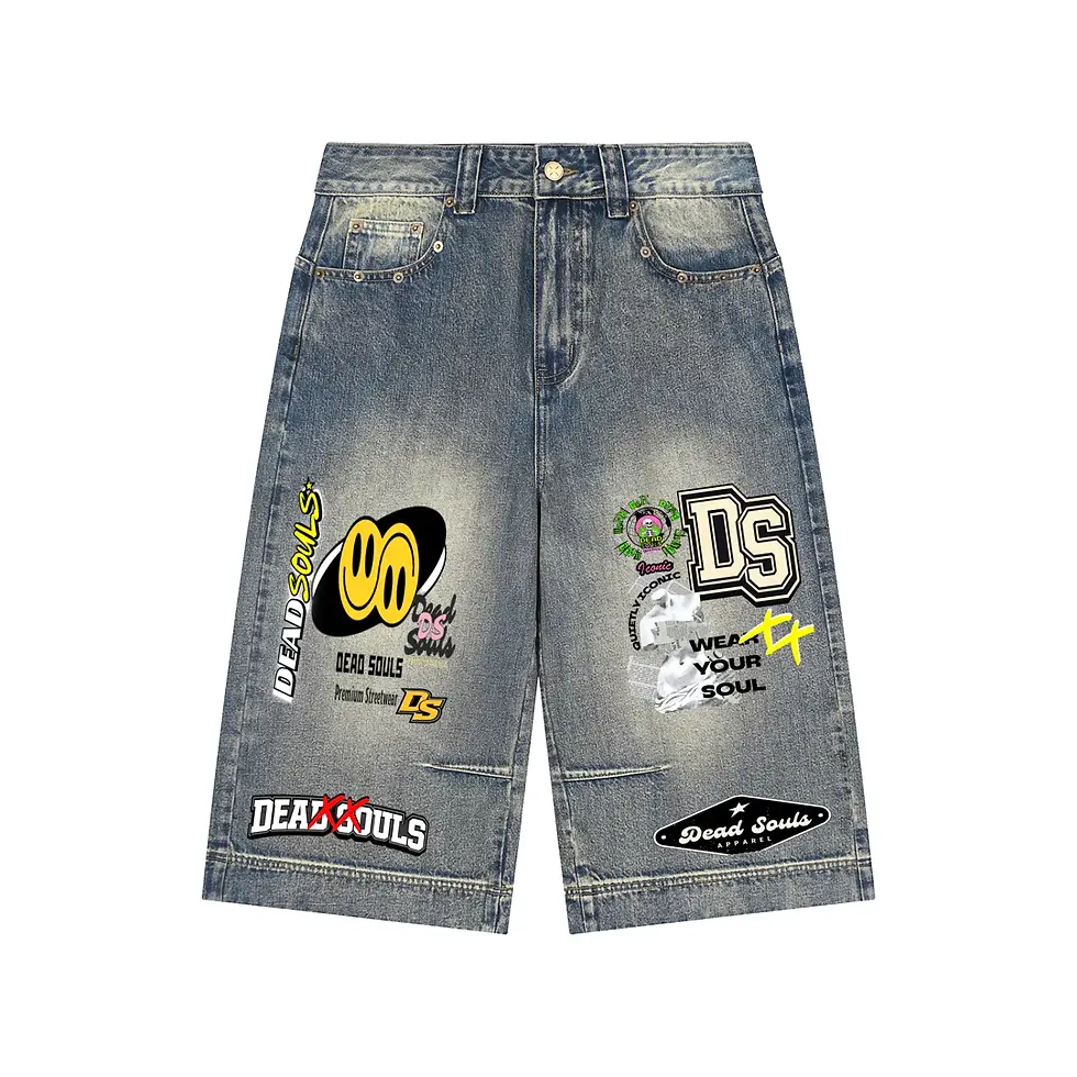 Thumbnail: Logos on Denim Baggy Shorts