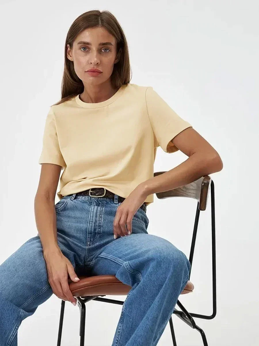 Miniatura: Bornladies Summer 100% Cotton Women's T-Shirt Bottoming Basic Fashionable Solid