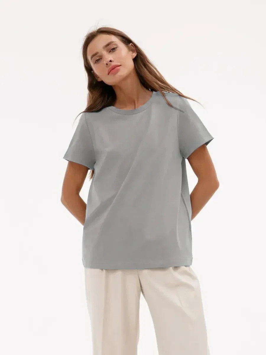 Miniatura: Bornladies Summer 100% Cotton Women's T-Shirt Bottoming Basic Fashionable Solid