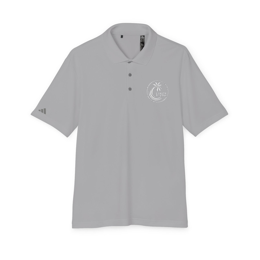 Grey Adidas polo shirt with Karaya Travel logo