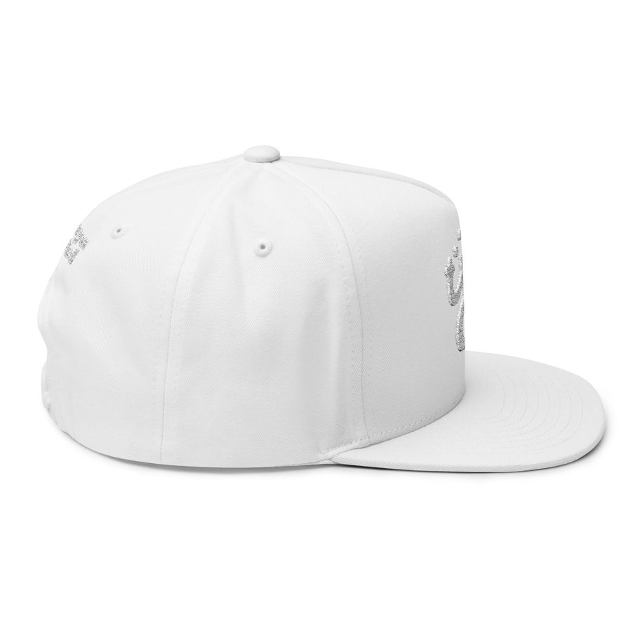 White flat-brimmed baseball cap