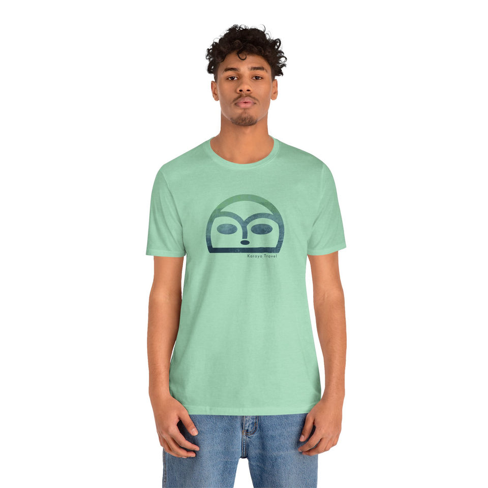 Model wearing Karaya Travel green shirt