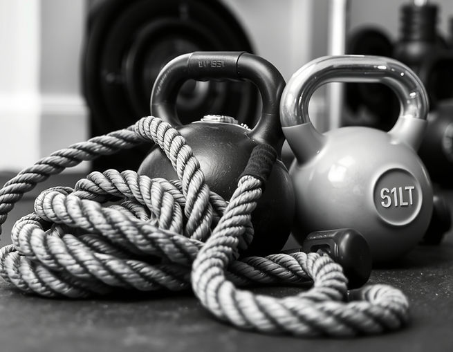 black and white simple photo of kettle bell, battle rope, and some weights_edited.jpg