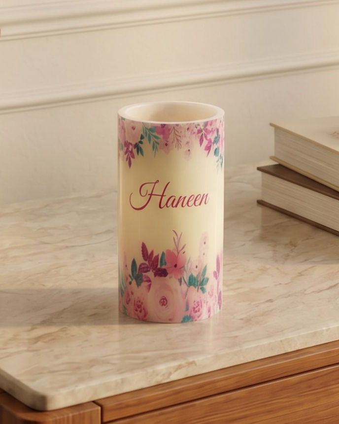 Thumbnail: The Blossom personalized flameless LED candle medium size, daylight