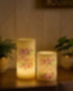 The Velvet Leaf personalized flameless LED candle set of 2 small and medium glowing at night
